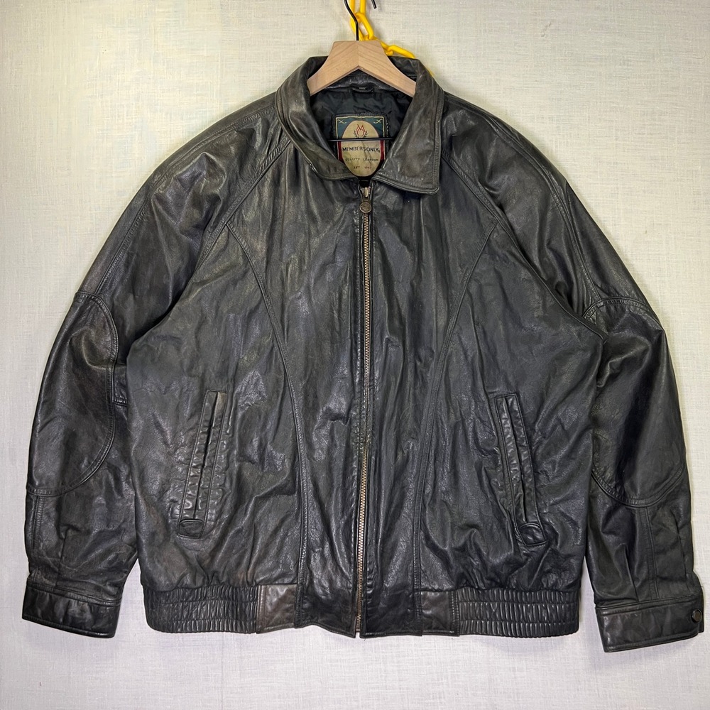 VTG QUALITY LEATHER Members Only Jacket XL Mens Black Bomber RARE KOREA GUC 90s